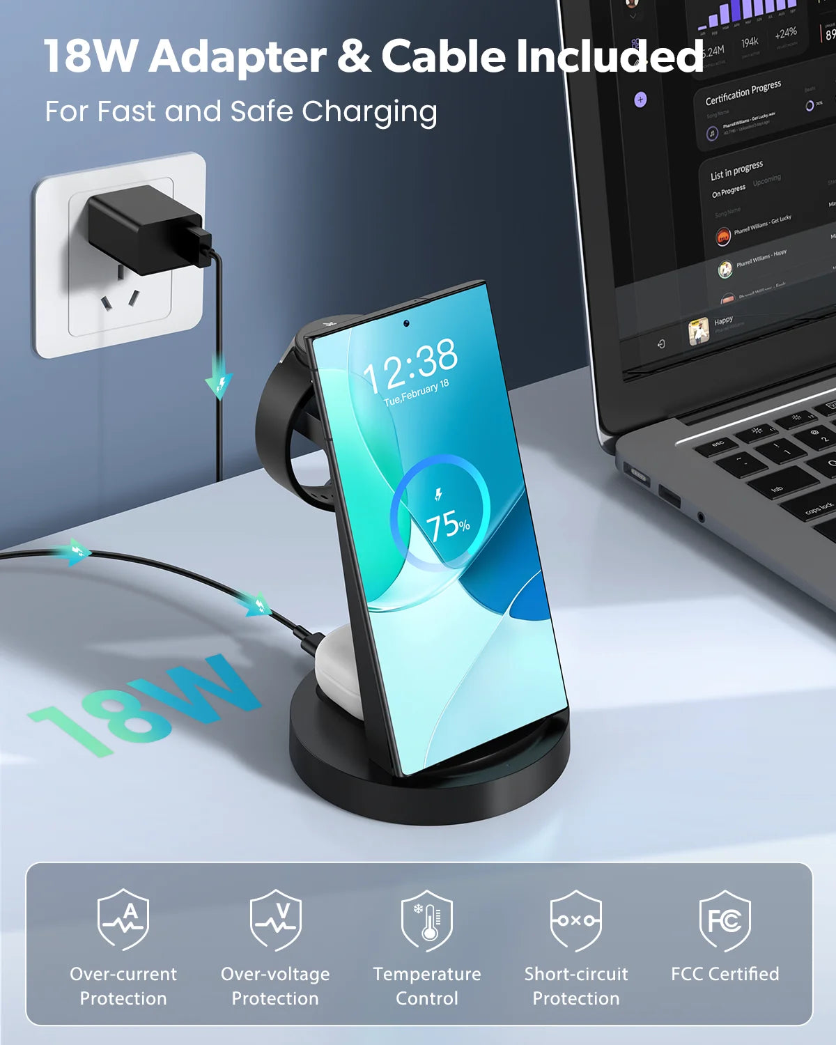 Wireless Charger:  3 in 1 Fast Charging Station, Iwatch Charger, Pro Classic Galaxy Buds