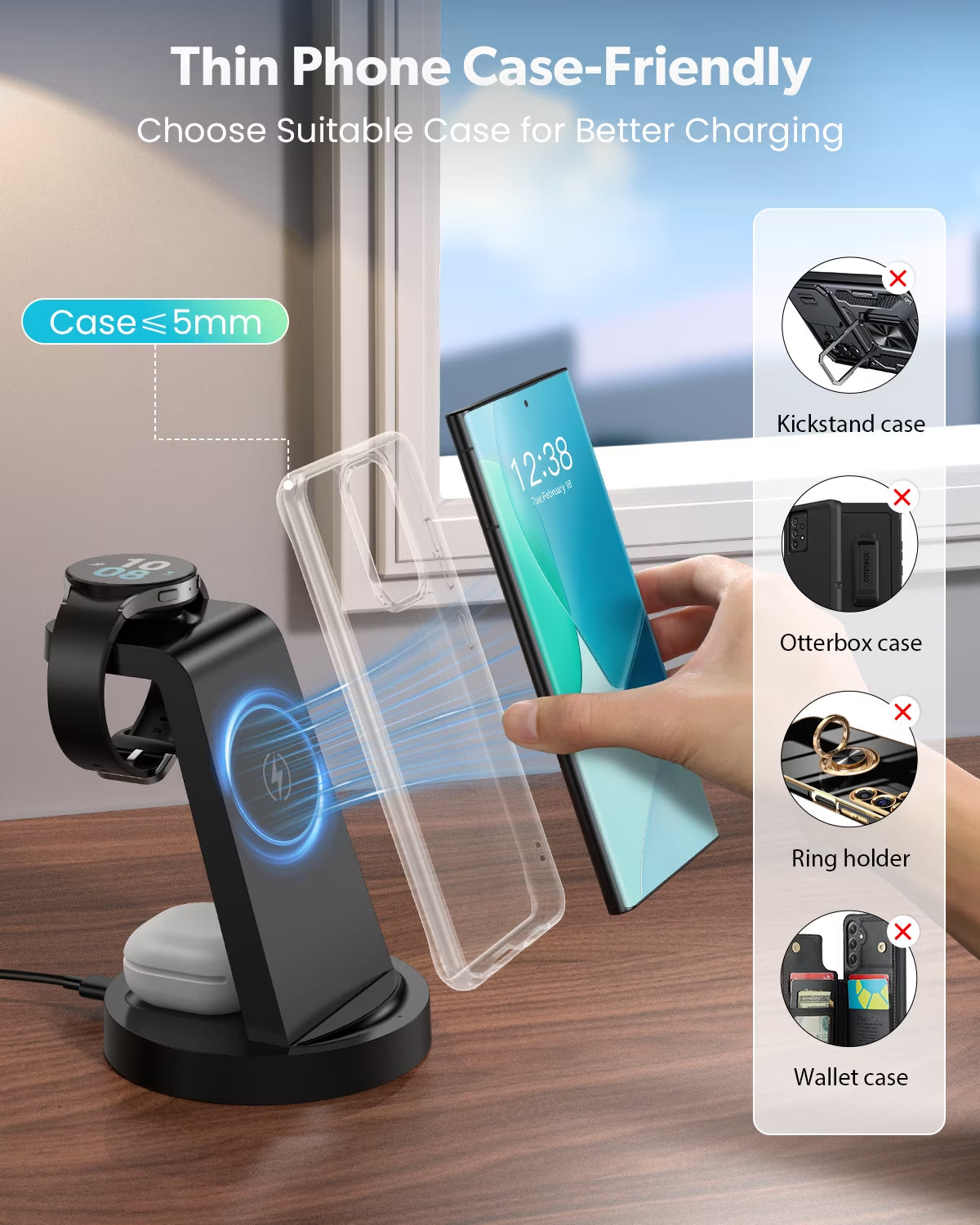 Wireless Charger:  3 in 1 Fast Charging Station, Iwatch Charger, Pro Classic Galaxy Buds