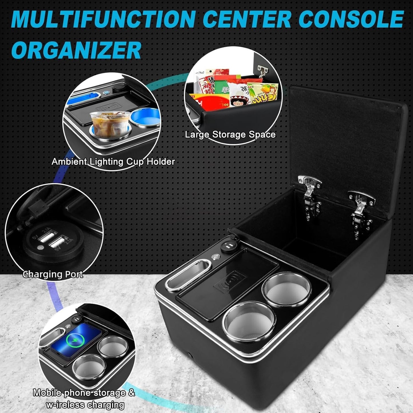 Premium Car Center Console (With Wireless Charging)